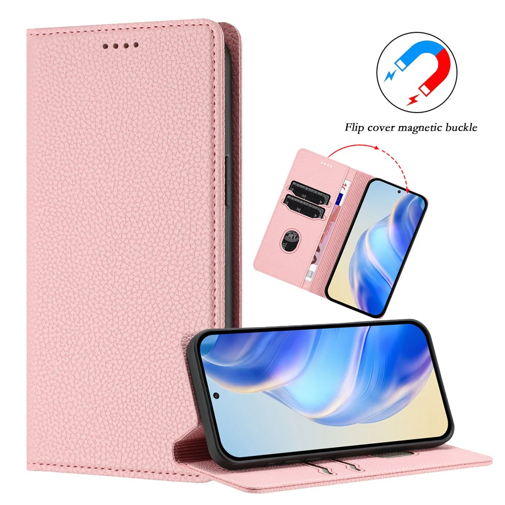 For iPhone 17 Pro Max Wallet Case RFID Blocking Litchi Texture Leather Mobile Cover - Pink - Image 4