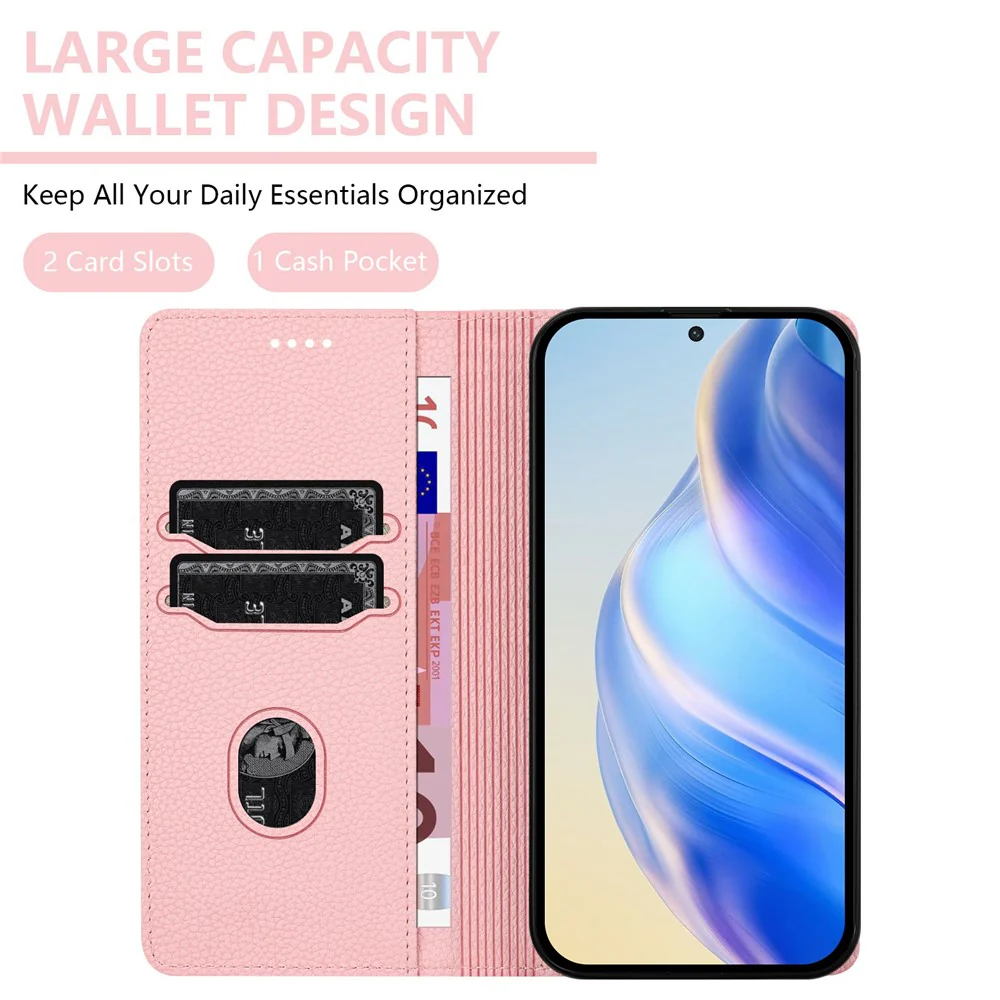 For iPhone 17 Pro Max Wallet Case RFID Blocking Litchi Texture Leather Mobile Cover - Pink - Image 5