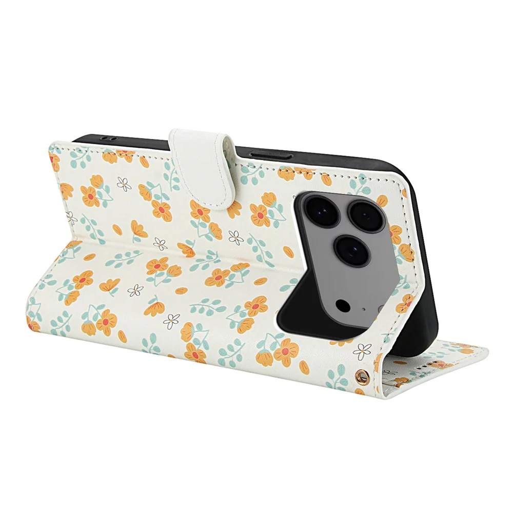 For iPhone 17 Pro Max Wallet Case Rhombic Floral Design Leather Flip Phone Cover with Strap - A3 - Image 3