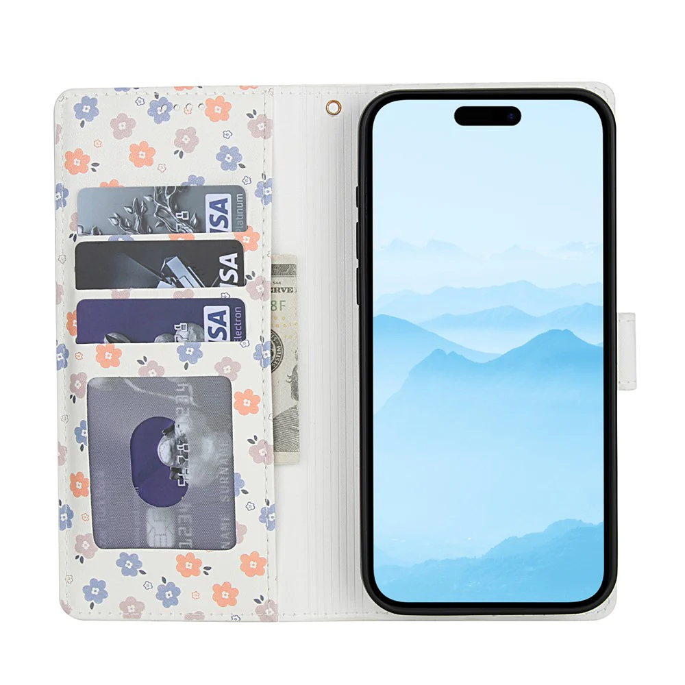 For iPhone 17 Pro Max Wallet Case Rhombic Floral Design Leather Flip Phone Cover with Strap - A4 - Image 2