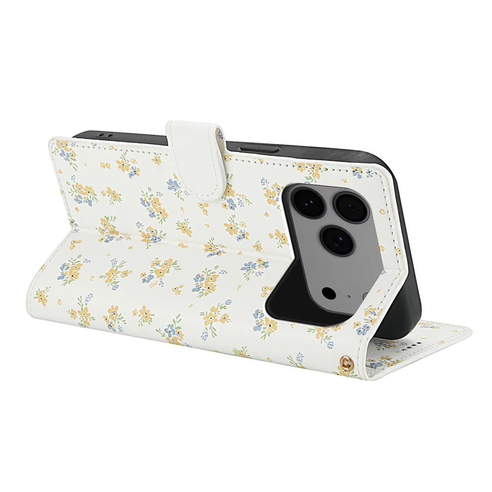 For iPhone 17 Pro Max Wallet Case Rhombic Floral Design Leather Flip Phone Cover with Strap - A5 - Image 3
