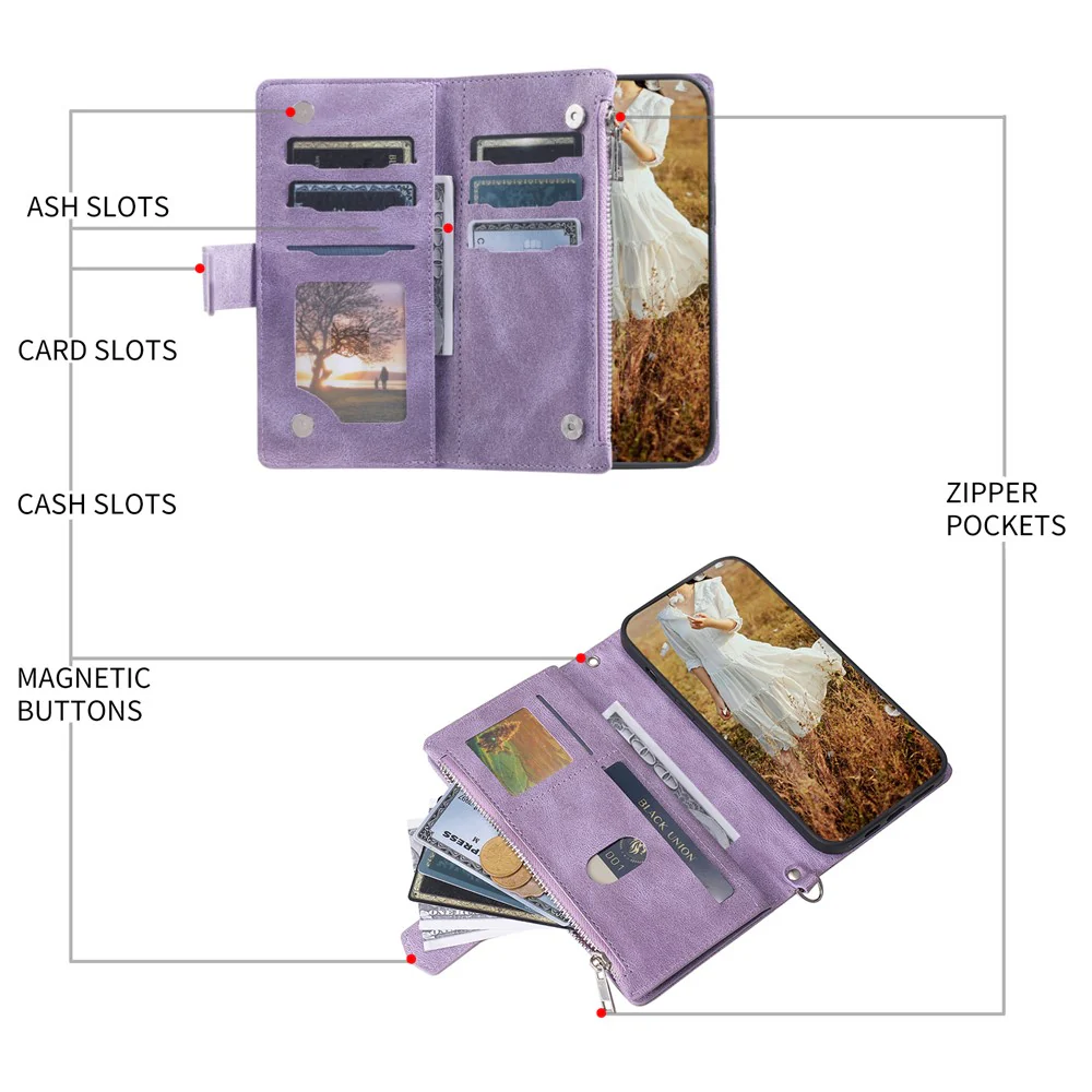 For iPhone 17 Pro Max Wallet Case Rhombus Stitching Line PU Leather Phone Cover with Wrist Strap - Purple - Image 4