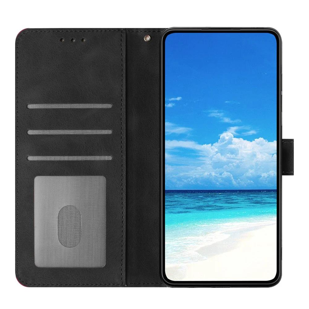 For iPhone 17 Pro Max Wallet Case Rose Pattern Imprinted Leather Flip Stand Phone Cover with Strap - Black - Image 3