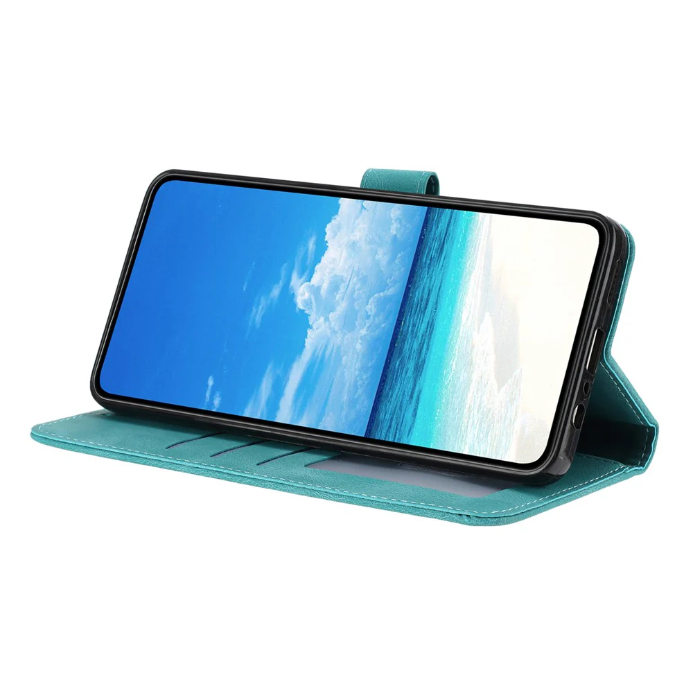 For iPhone 17 Pro Max Wallet Case Rose Pattern Imprinted Leather Flip Stand Phone Cover with Strap - Green - Image 2