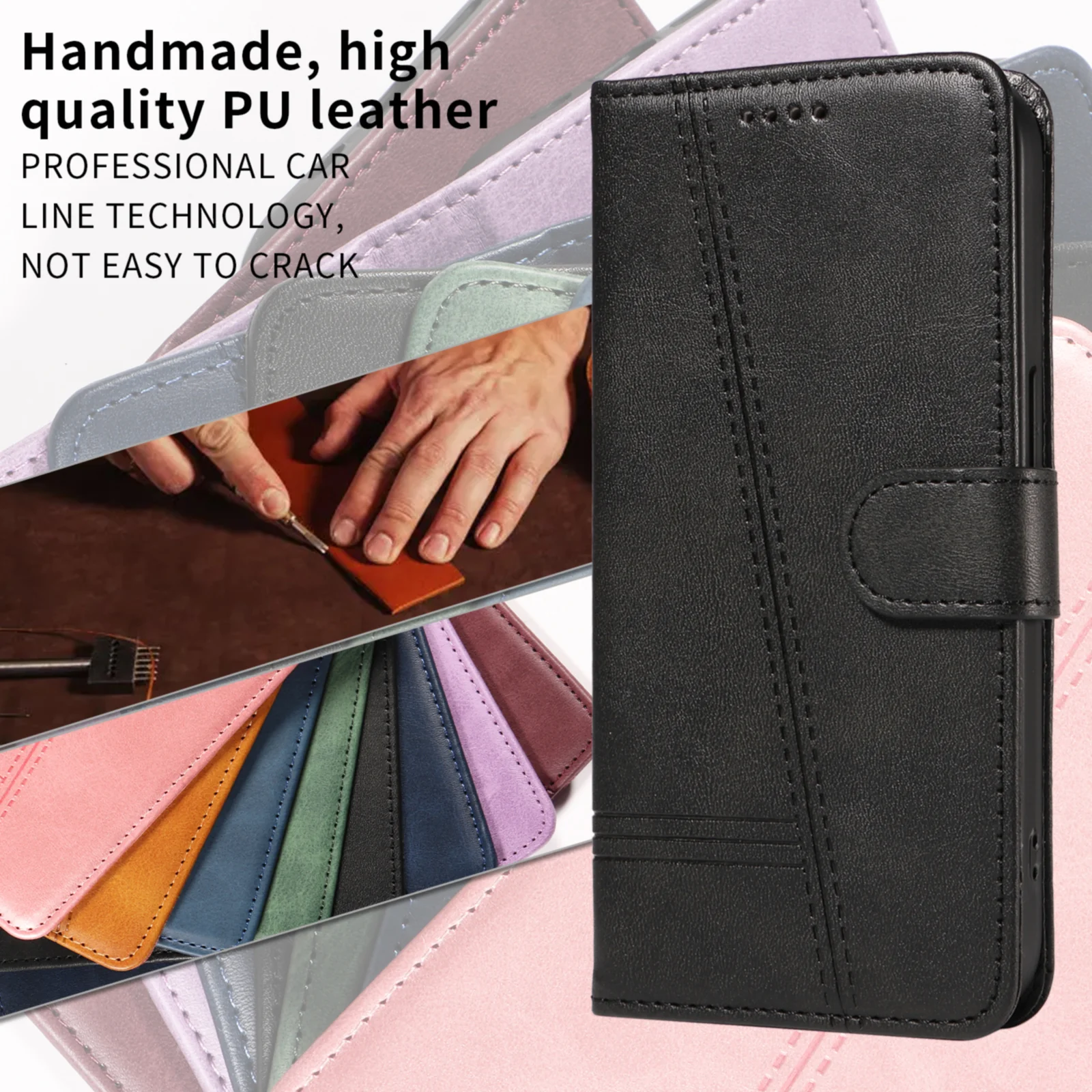 For iPhone 17 Pro Max Wallet Case T-Shape Lines Leather Phone Cover Stand - Black - Image 4