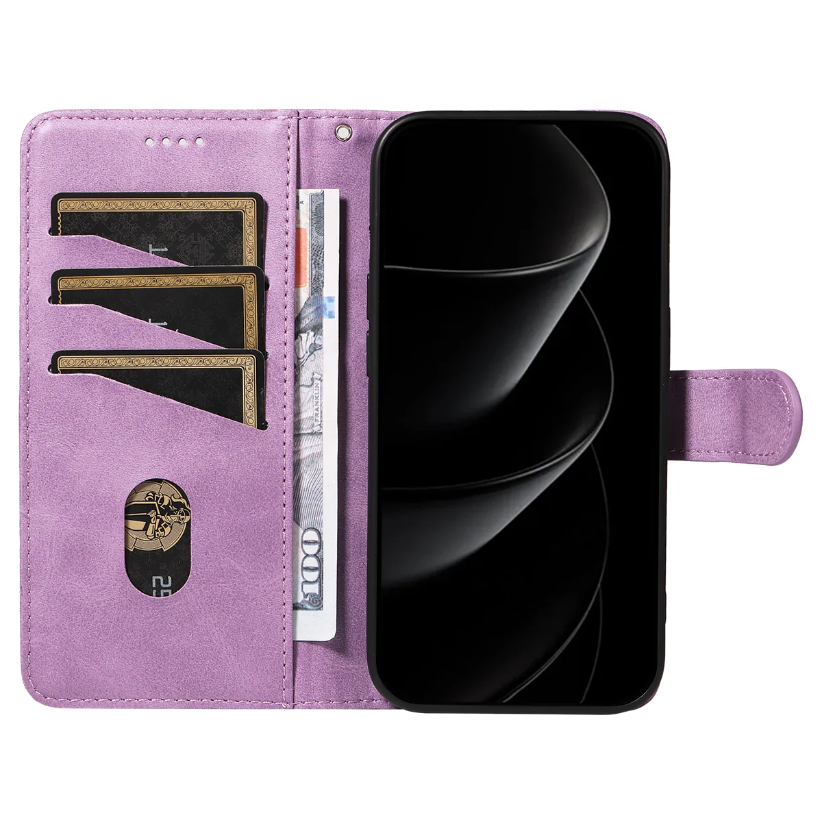 For iPhone 17 Pro Max Wallet Case T-Shape Lines Leather Phone Cover Stand -  Light Purple - Image 2