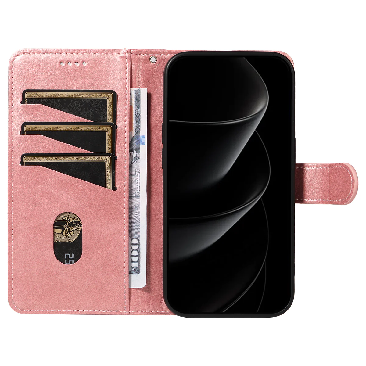 For iPhone 17 Pro Max Wallet Case T-Shape Lines Leather Phone Cover Stand - Rose Gold - Image 2