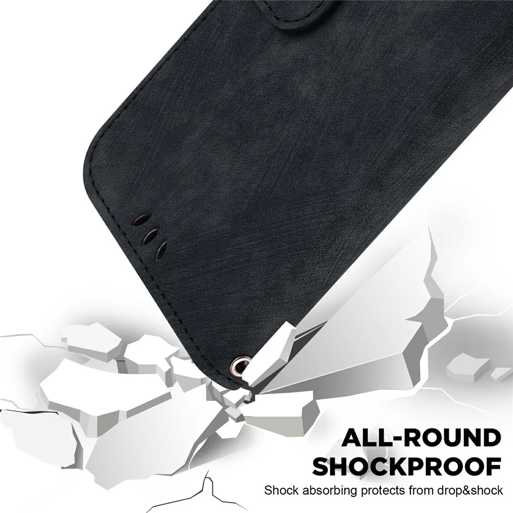 For iPhone 17 Pro Max Wallet Case Tiger Imprint Leather Shockproof Phone Cover with Wrist Strap - Black - Image 4