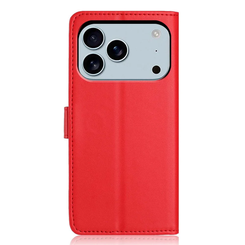 For iPhone 17 Pro Max Wallet Case with Strap / Multiple Card Slots Solid Color Leather Stand Phone Cover - Red - Image 7