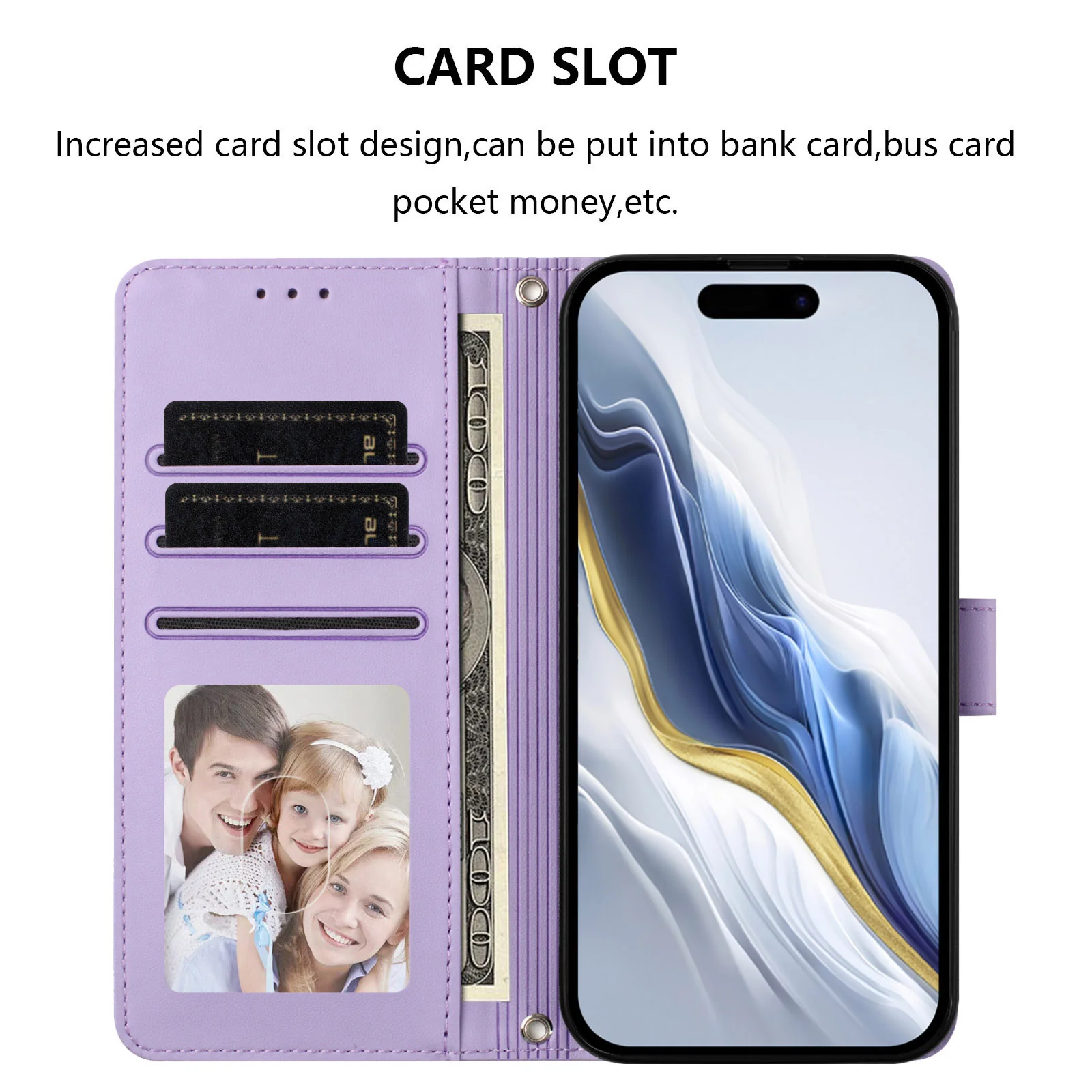 For iPhone 17 Pro Max Wallet Case with Wrist Strap Love Cat Pattern Imprint Leather Phone Cover - Light Purple - Image 5