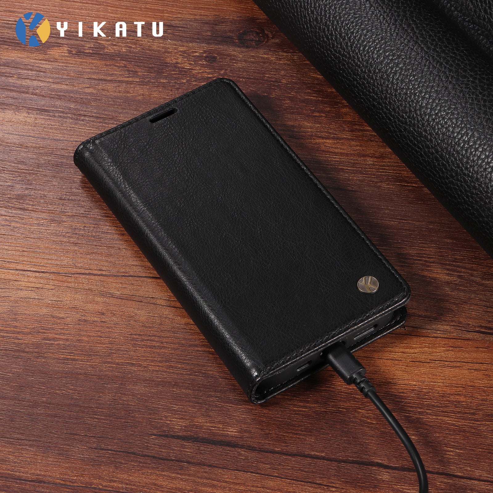 For iPhone 17 Pro Max Wallet Case YIKATU YK-006 Magnetic Closure Leather Phone Cover Litchi Texture - Black - Image 4