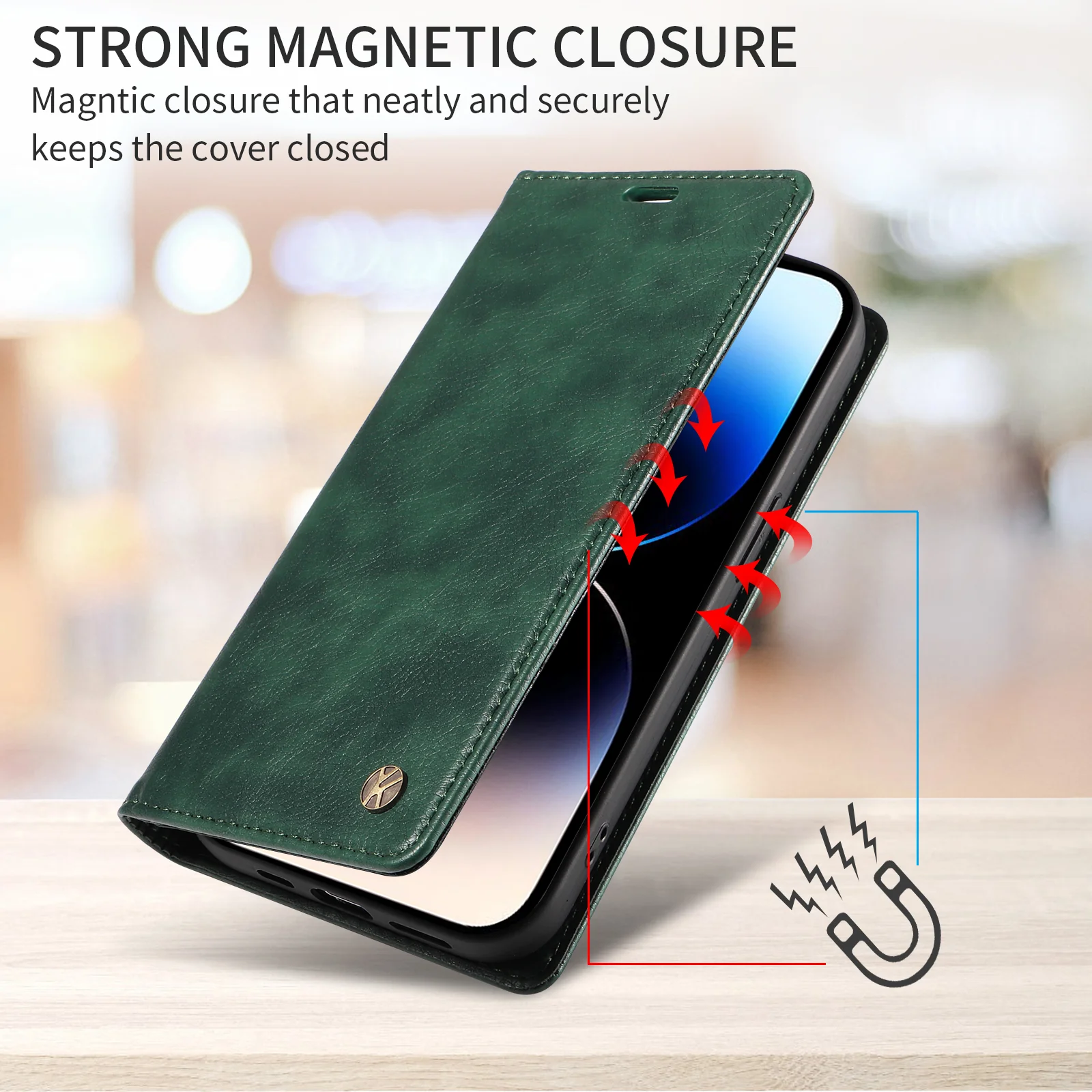 For iPhone 17 Pro Max Wallet Case YIKATU YK-006 Magnetic Closure Leather Phone Cover Litchi Texture - Green - Image 5