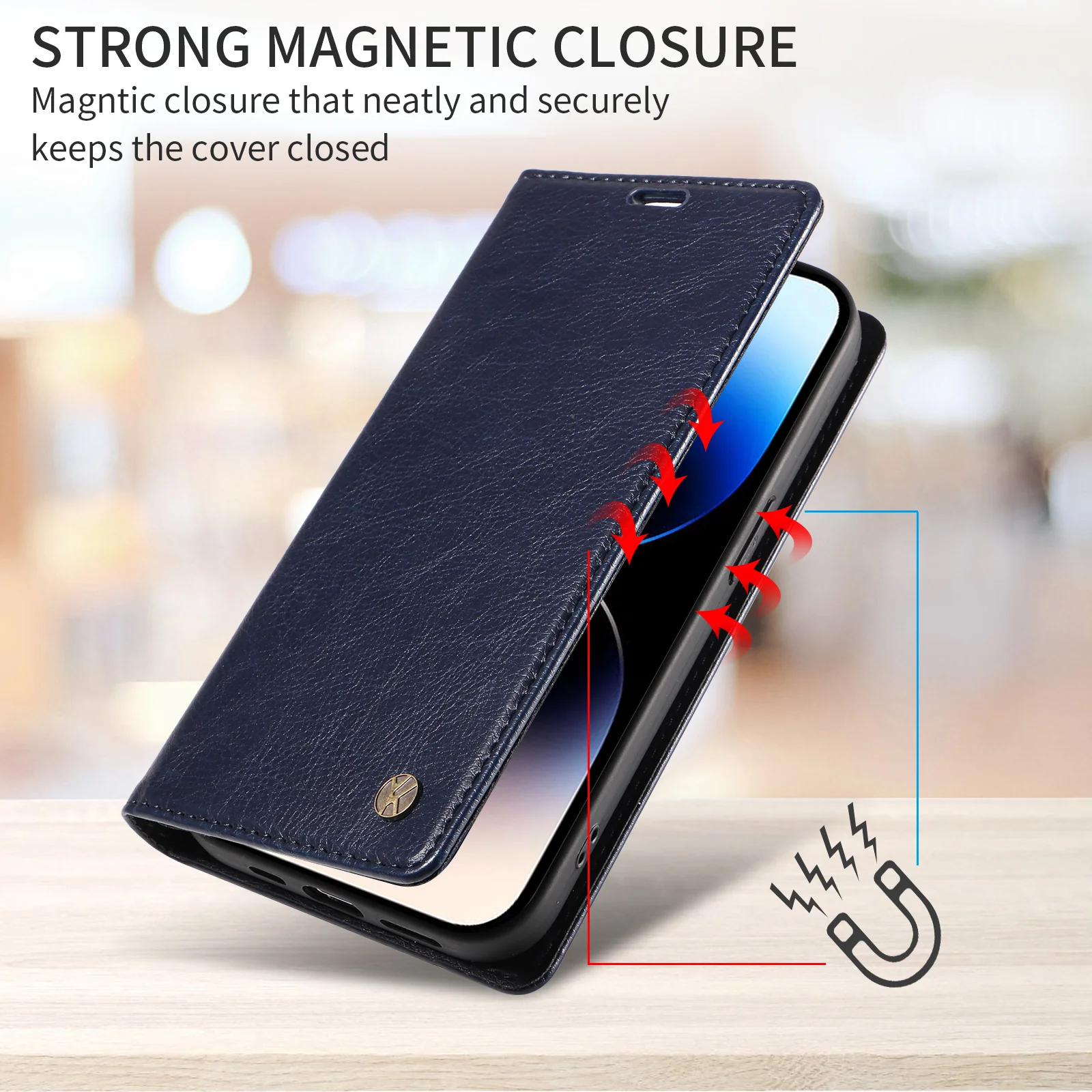 For iPhone 17 Pro Max Wallet Case YIKATU YK-006 Magnetic Closure Leather Phone Cover Litchi Texture - Navy Blue - Image 5
