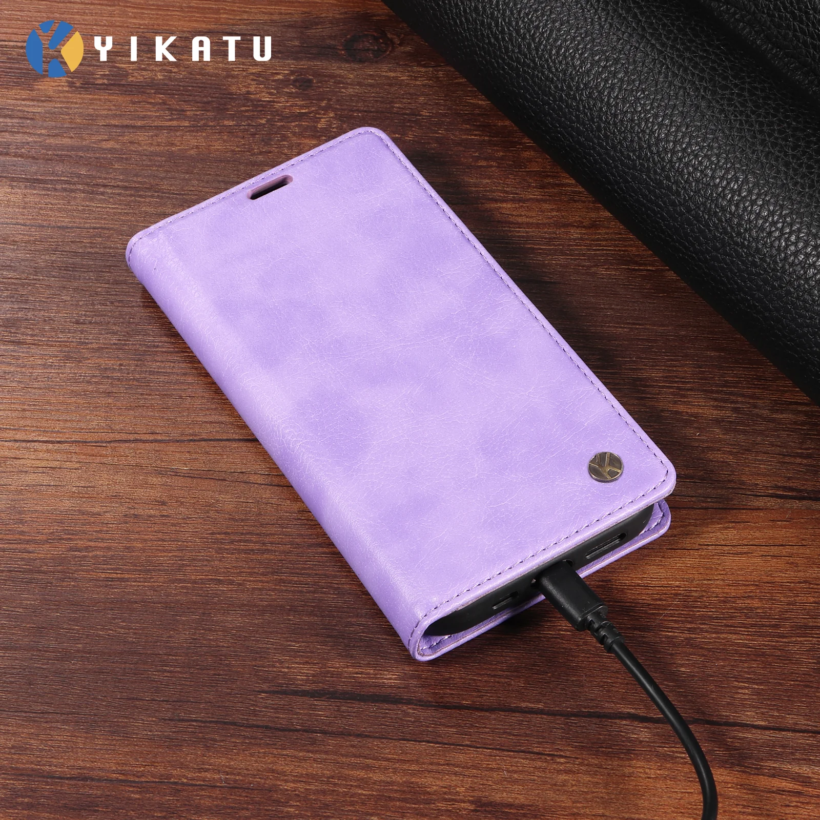 For iPhone 17 Pro Max Wallet Case YIKATU YK-006 Magnetic Closure Leather Phone Cover Litchi Texture - Purple - Image 3