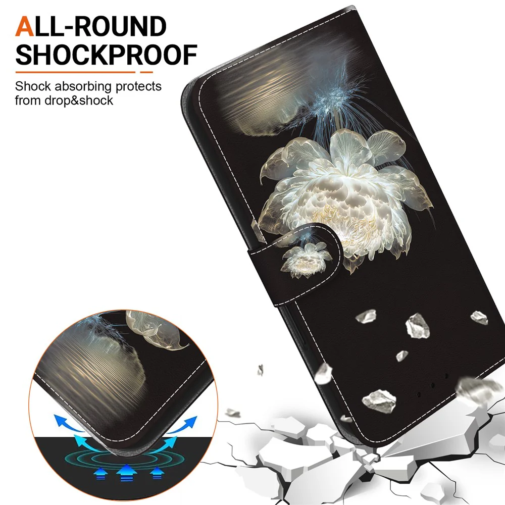 For iPhone 17 Pro Max Wallet Phone Case Anti-Drop Leather Flip Cover Pattern Printing with Strap - Crystal Peony - Image 4