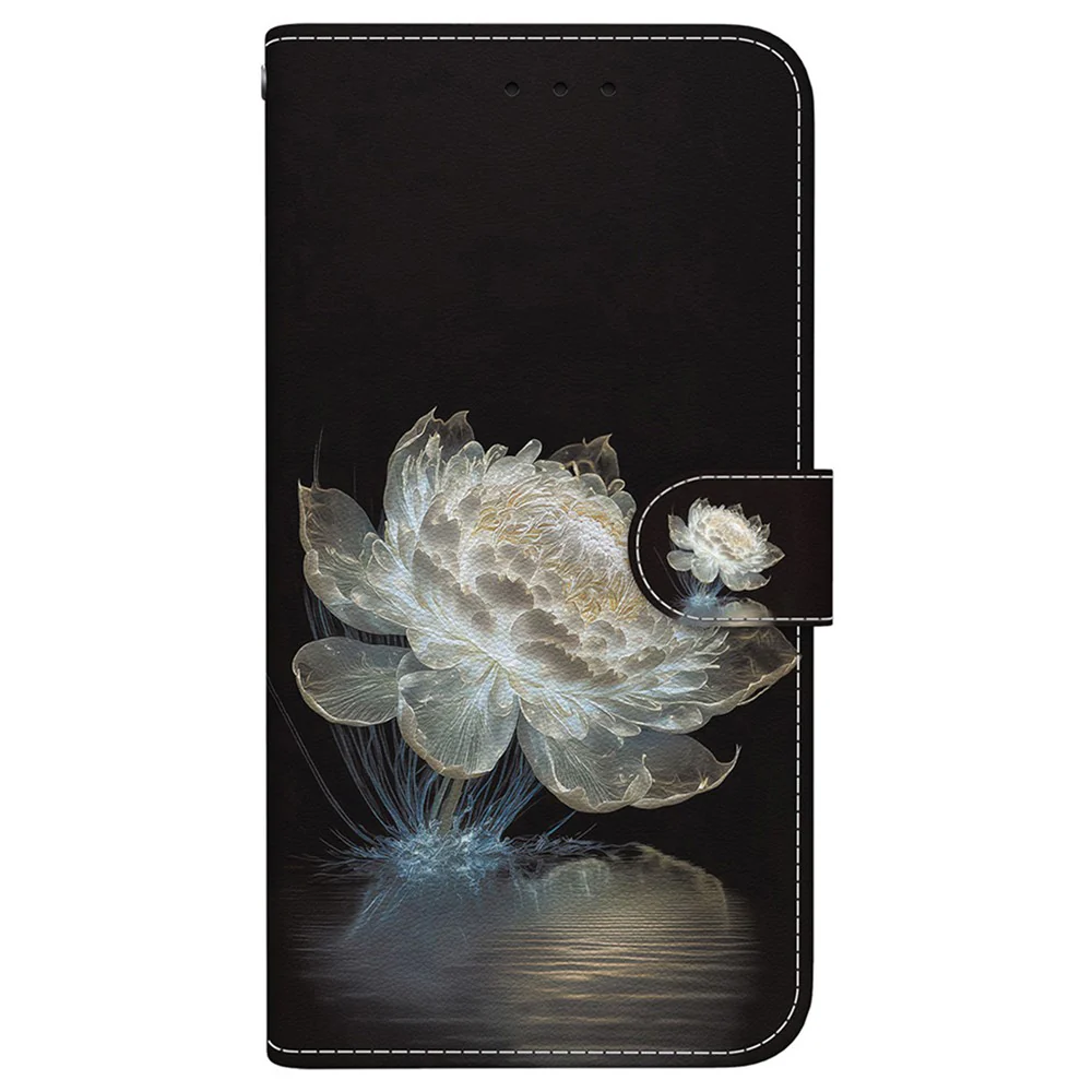 For iPhone 17 Pro Max Wallet Phone Case Anti-Drop Leather Flip Cover Pattern Printing with Strap - Crystal Peony - Image 7