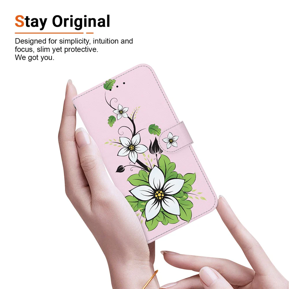 For iPhone 17 Pro Max Wallet Phone Case Anti-Drop Leather Flip Cover Pattern Printing with Strap - Lily - Image 5