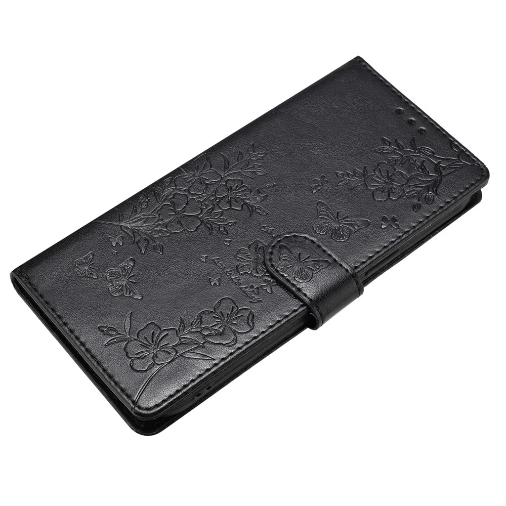 For iPhone 17 Pro Max Wallet Phone Case Butterfly Floral Imprint Leather Flip Cover with Strap - Black - Image 4