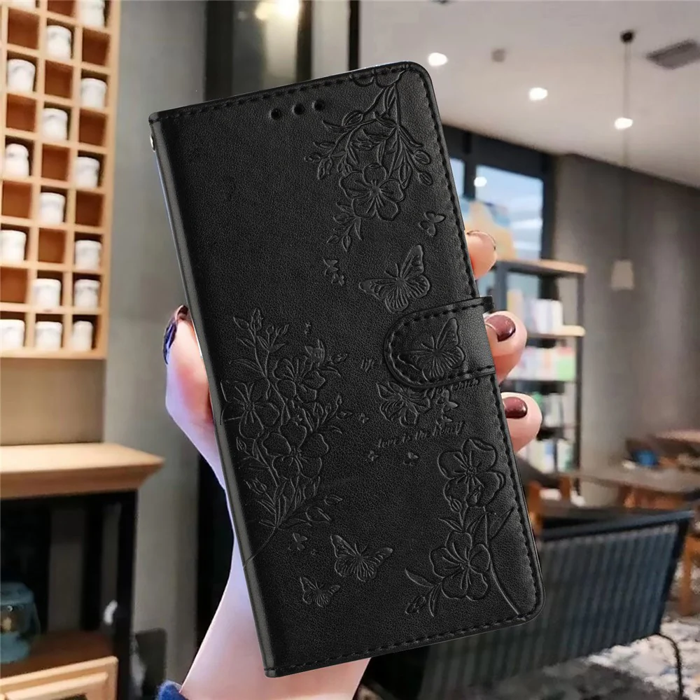 For iPhone 17 Pro Max Wallet Phone Case Butterfly Floral Imprint Leather Flip Cover with Strap - Black - Image 5