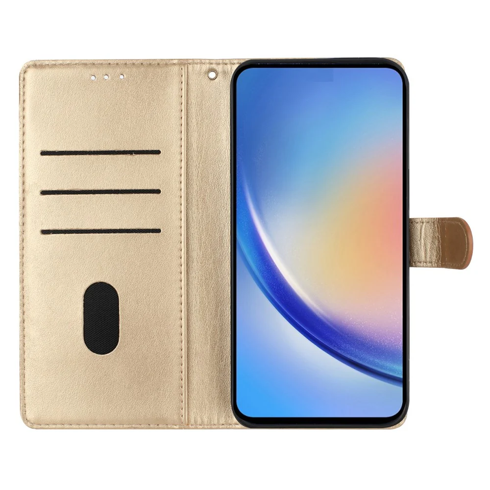 For iPhone 17 Pro Max Wallet Phone Case Butterfly Floral Imprint Leather Flip Cover with Strap - Gold - Image 2