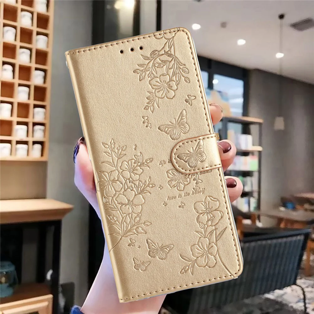 For iPhone 17 Pro Max Wallet Phone Case Butterfly Floral Imprint Leather Flip Cover with Strap - Gold - Image 5
