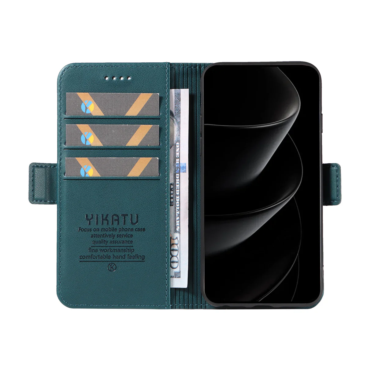 For iPhone 17 Pro Max Wallet Phone Case YIKATU YK-003 Leather Stand Cover - Green - Image 2