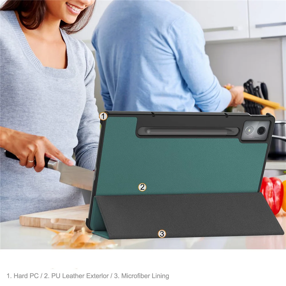 For Lenovo Idea Tab Pro Case Anti-Drop Leather Stand Tablet Cover - Blackish Green - Image 7