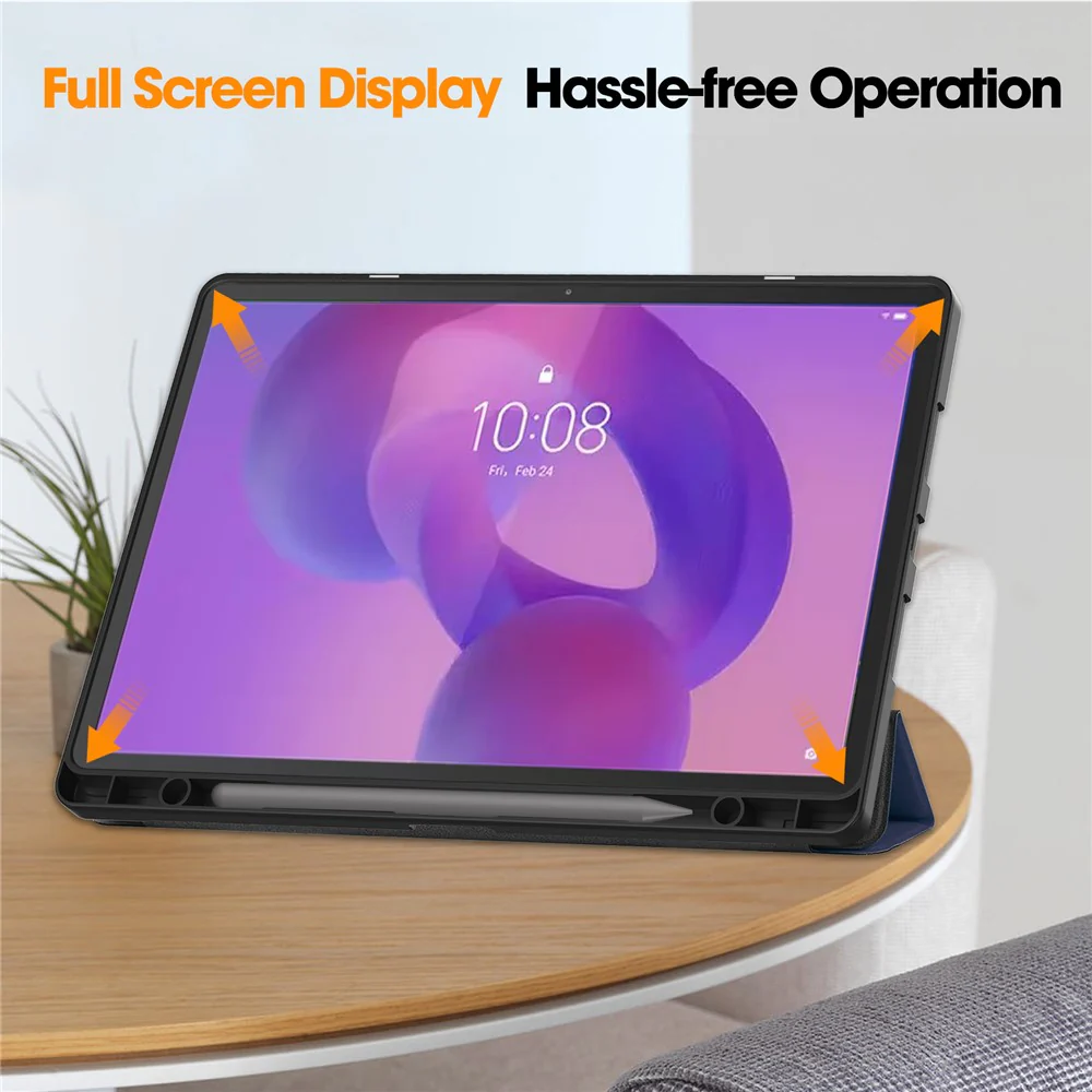 For Lenovo Idea Tab Pro Case Tri-Fold Stand Leather + PC Tablet Cover with Pen Holder - Dark Blue - Image 5