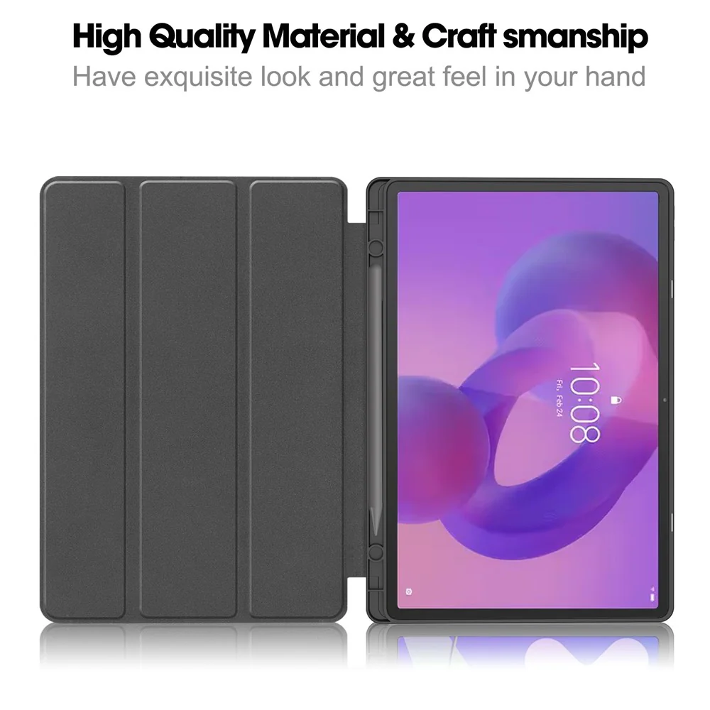 For Lenovo Idea Tab Pro Case Tri-Fold Stand Leather + PC Tablet Cover with Pen Holder - Red - Image 2