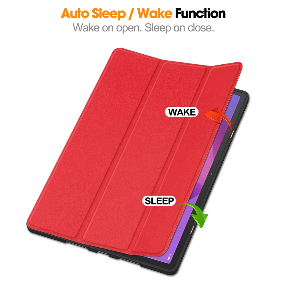 For Lenovo Idea Tab Pro Case Tri-Fold Stand Leather + PC Tablet Cover with Pen Holder - Red - Image 3