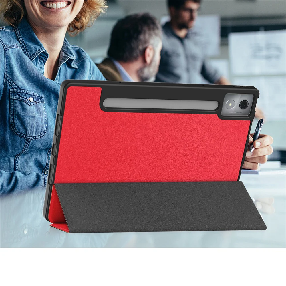 For Lenovo Idea Tab Pro Case Tri-Fold Stand Leather + PC Tablet Cover with Pen Holder - Red - Image 7