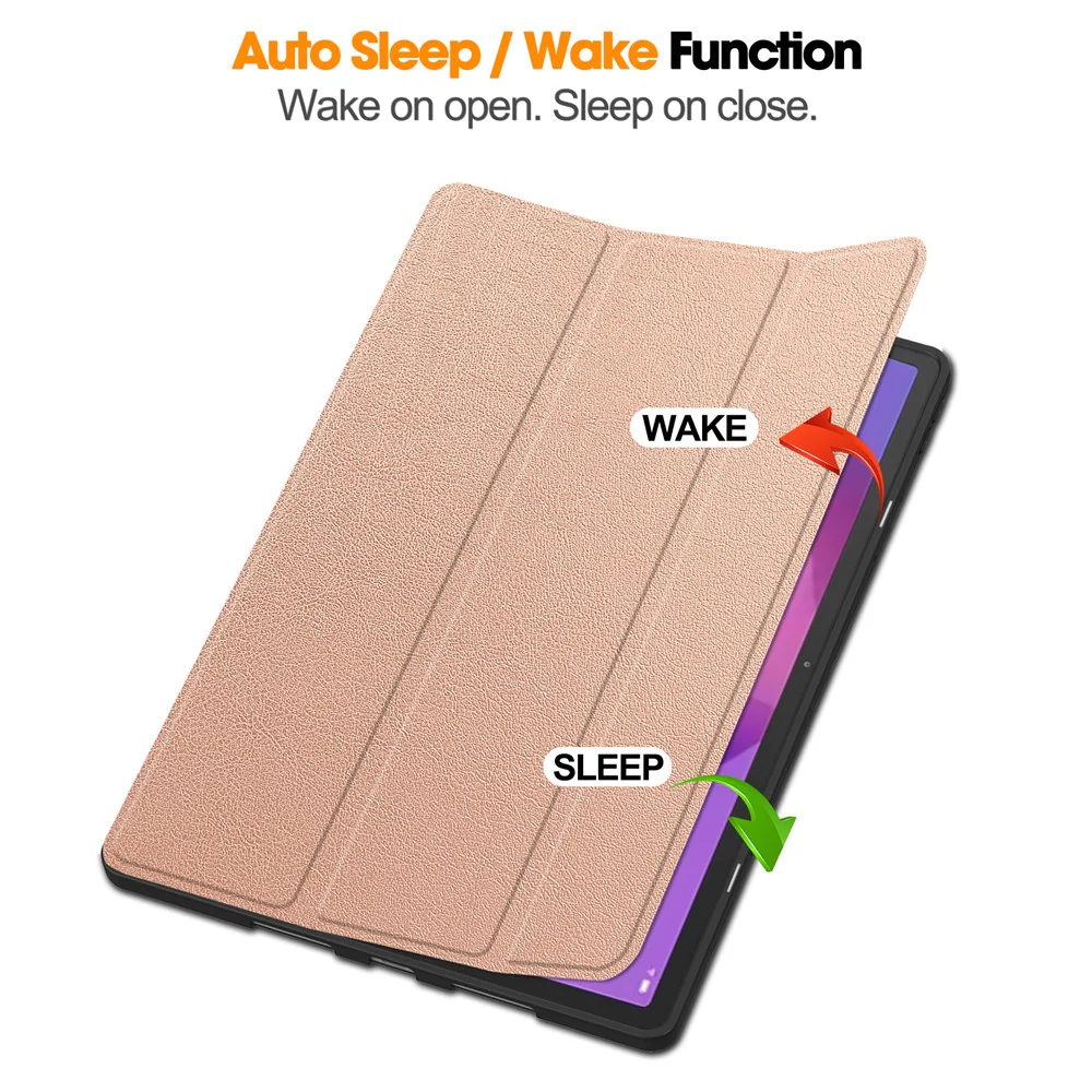 For Lenovo Idea Tab Pro Case Tri-Fold Stand Leather + PC Tablet Cover with Pen Holder - Rose Gold - Image 3