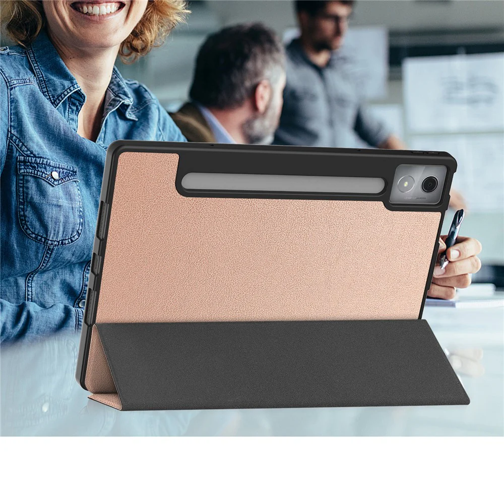 For Lenovo Idea Tab Pro Case Tri-Fold Stand Leather + PC Tablet Cover with Pen Holder - Rose Gold - Image 7