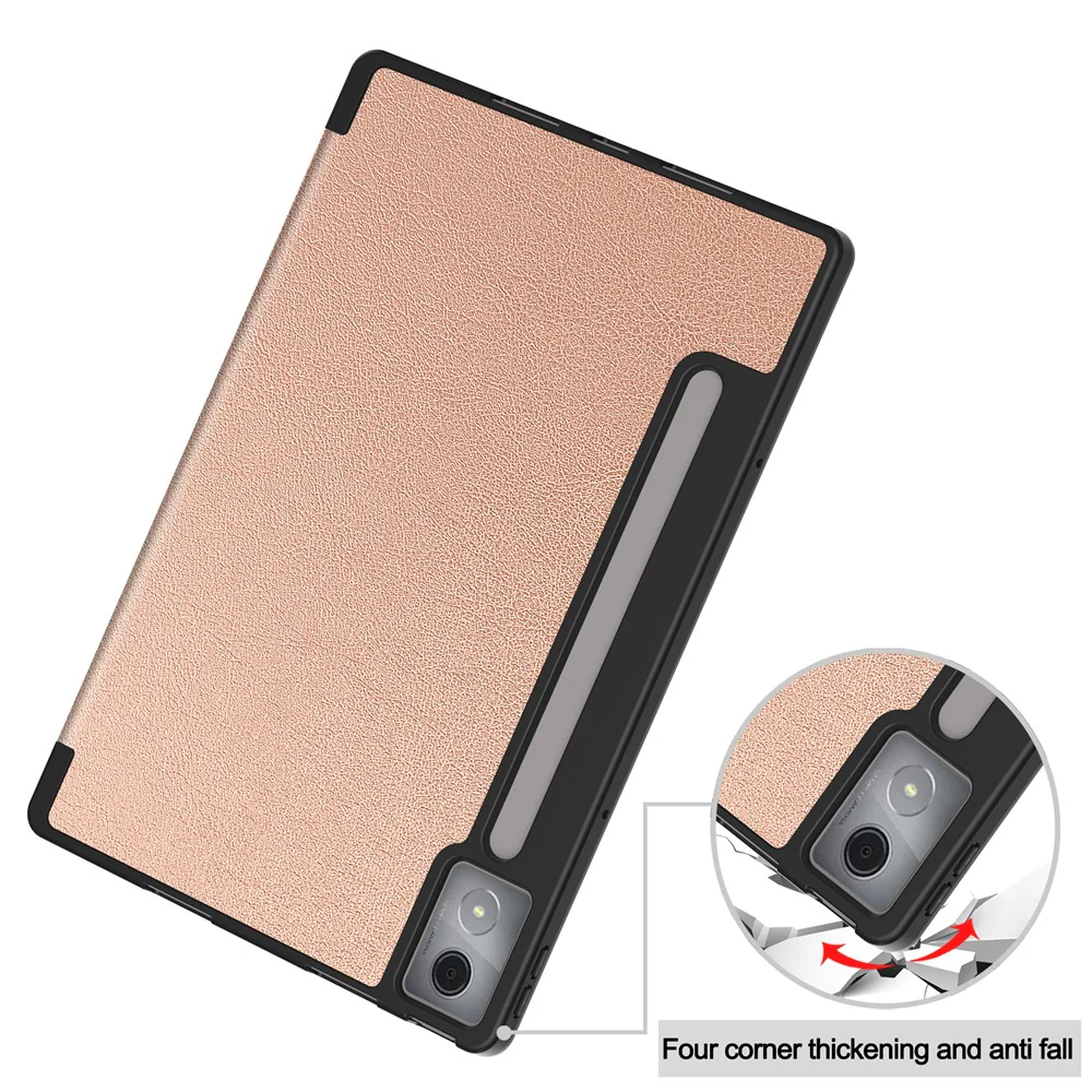 For Lenovo Idea Tab Pro Case Tri-Fold Stand Leather + PC Tablet Cover with Pen Holder - Rose Gold - Image 8