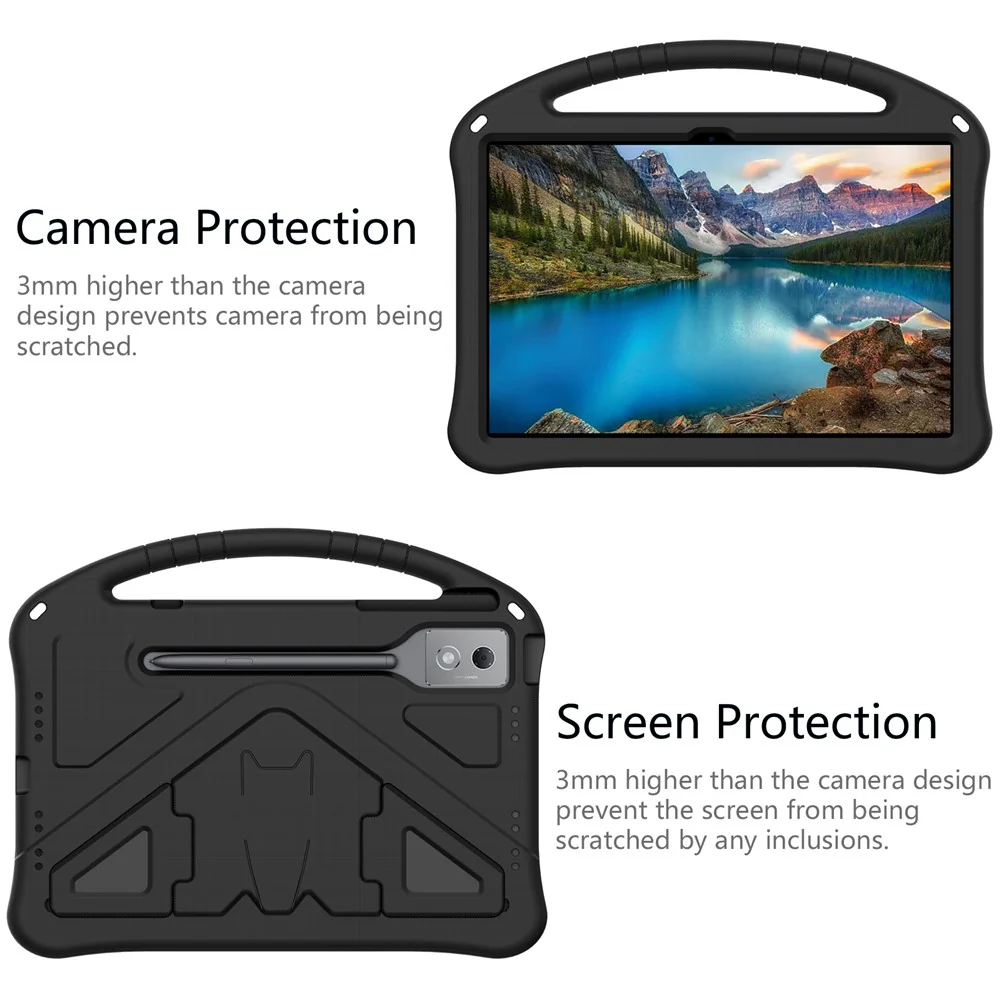 For Lenovo Idea Tab Pro (TB-373FU) Case EVA Tablet Cover with Handle Kickstand Children Friendly - Black - Image 3
