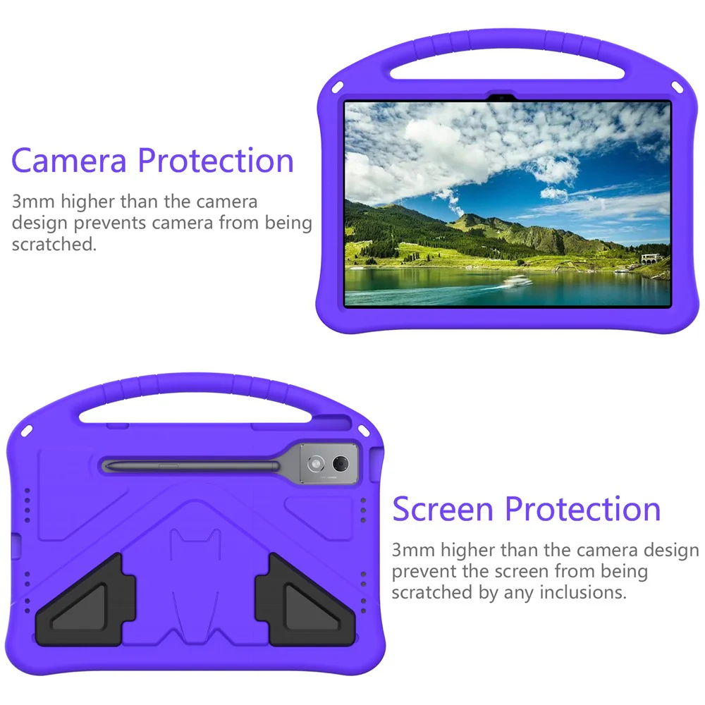 For Lenovo Idea Tab Pro (TB-373FU) Case EVA Tablet Cover with Handle Kickstand Children Friendly - Purple - Image 3