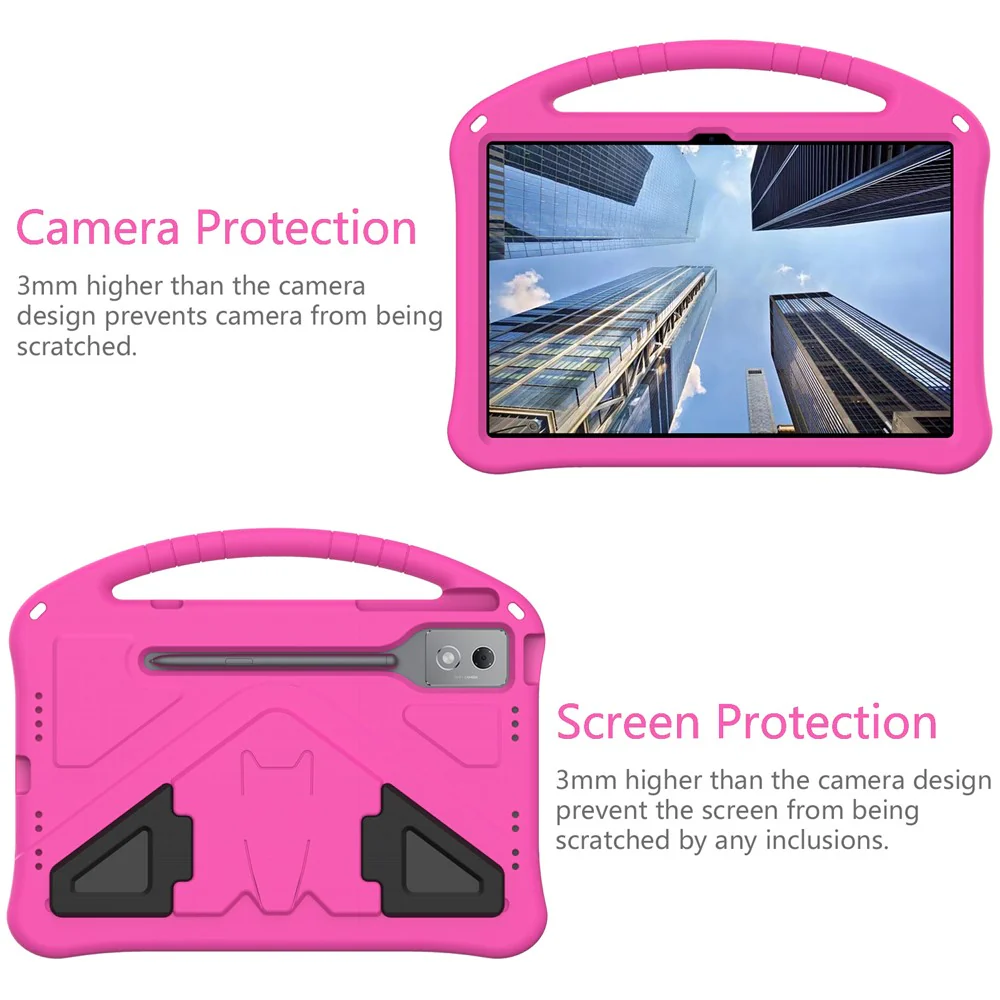 For Lenovo Idea Tab Pro (TB-373FU) Case EVA Tablet Cover with Handle Kickstand Children Friendly - Rose - Image 3