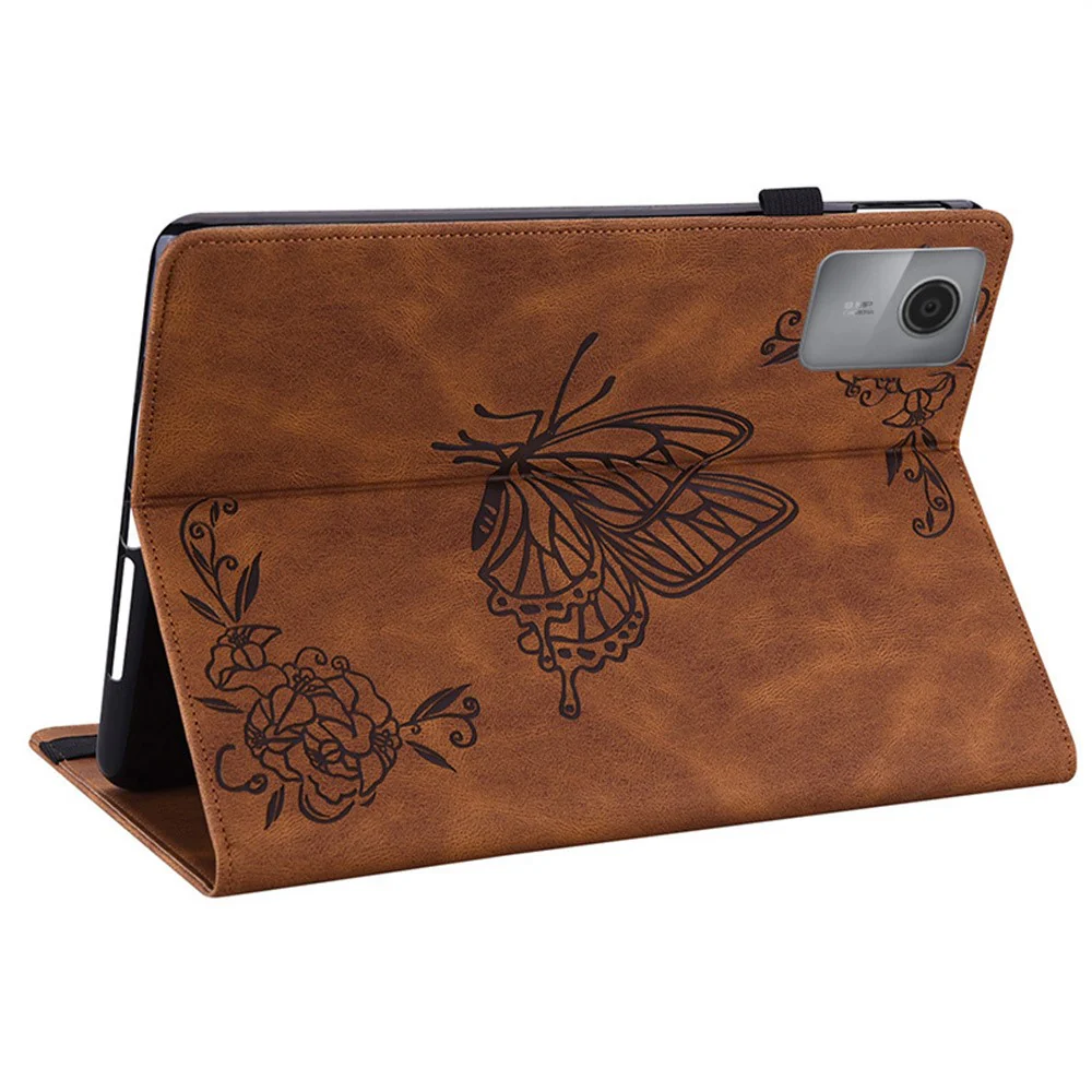 For Lenovo Idea Tab (TB336ZU / TB336FU) / Xiaoxin Pad 11 2025 Case Butterfly Flower Imprint PU Leather Tablet Cover with Card Slots - Brown - Image 3