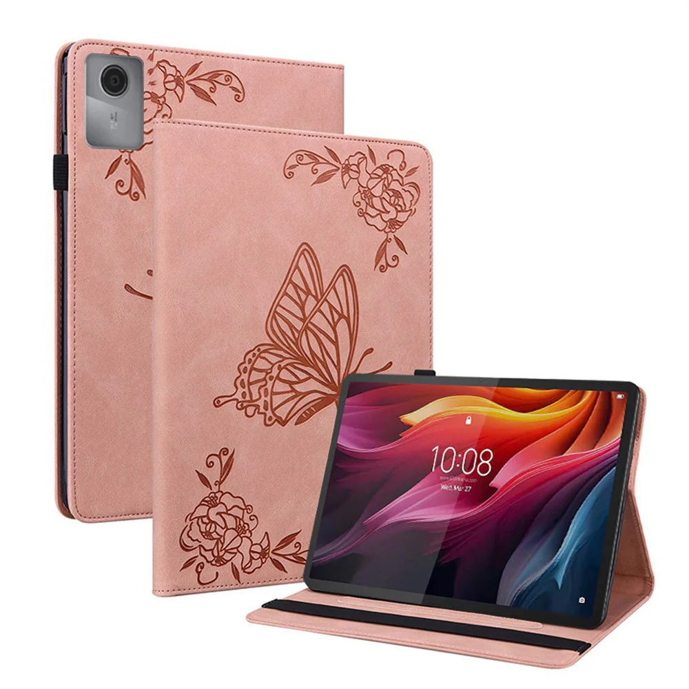 For Lenovo Idea Tab (TB336ZU / TB336FU) / Xiaoxin Pad 11 2025 Case Butterfly Flower Imprint PU Leather Tablet Cover with Card Slots - Pink