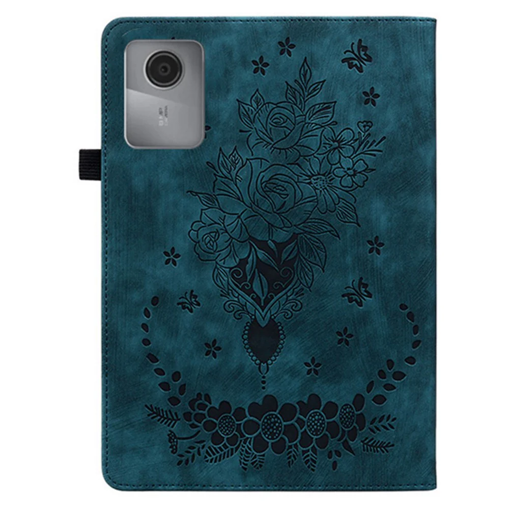 For Lenovo Idea Tab (TB336ZU / TB336FU)  /  Xiaoxin Pad 11 2025 Case Card Holder Anti-Scratch Leather Cover Rose Flower Imprint - Blue - Image 5
