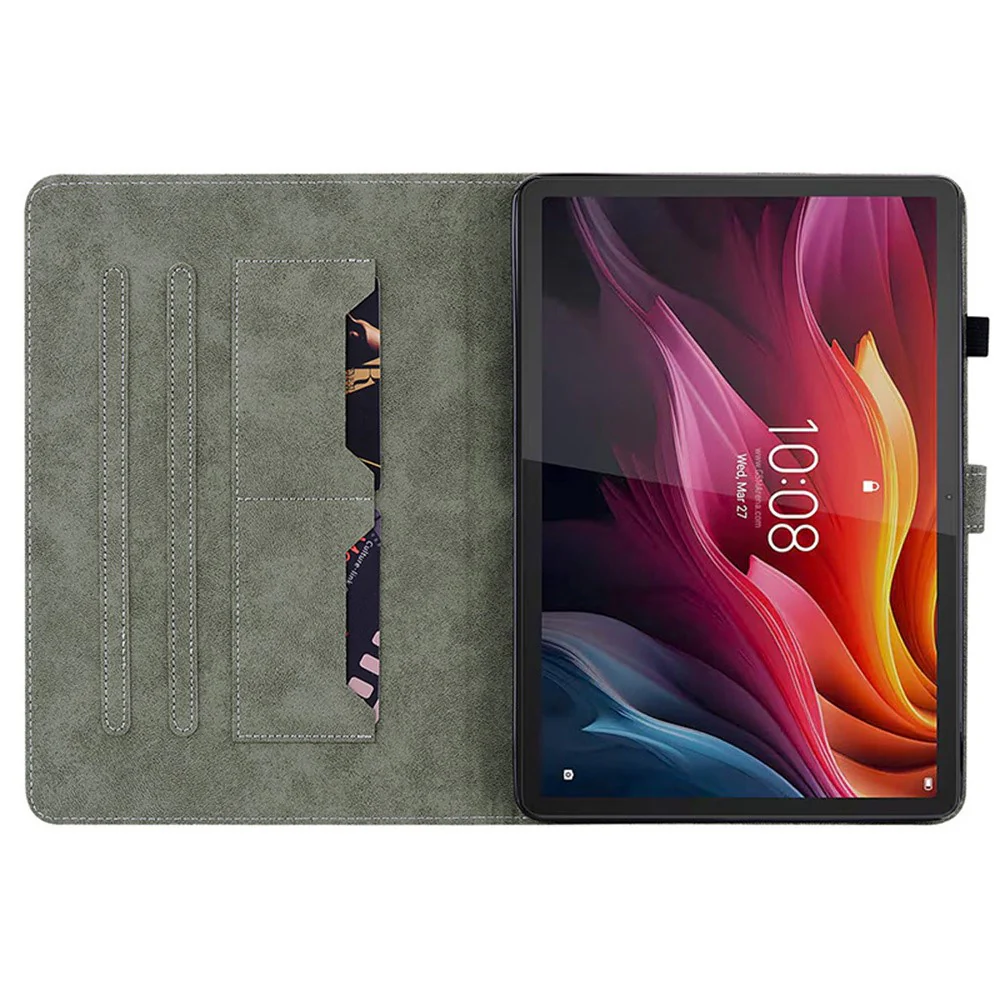 For Lenovo Idea Tab (TB336ZU / TB336FU) / Xiaoxin Pad 11 2025 Case Card Holder Anti-Scratch Leather Cover Rose Flower Imprint - Green - Image 2