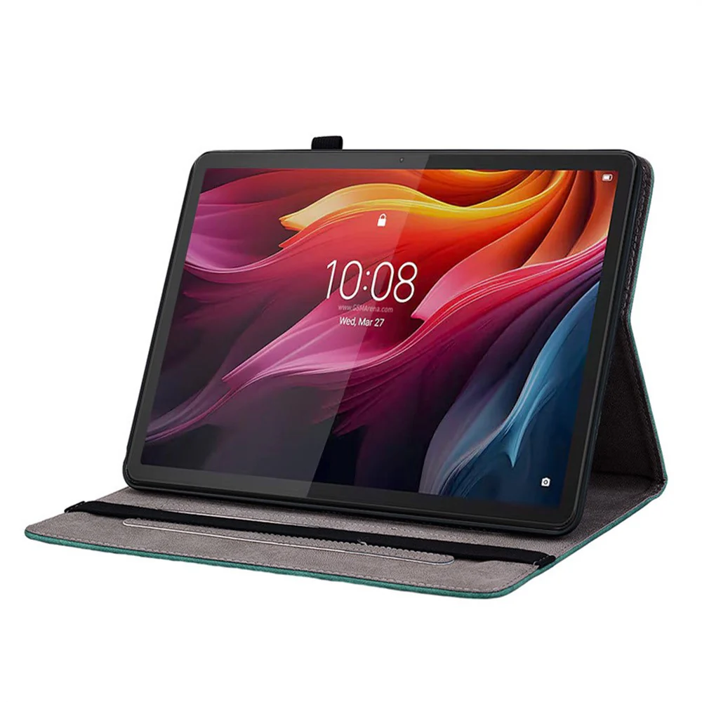 For Lenovo Idea Tab (TB336ZU / TB336FU) / Xiaoxin Pad 11 2025 Case Card Holder Anti-Scratch Leather Cover Rose Flower Imprint - Green - Image 3