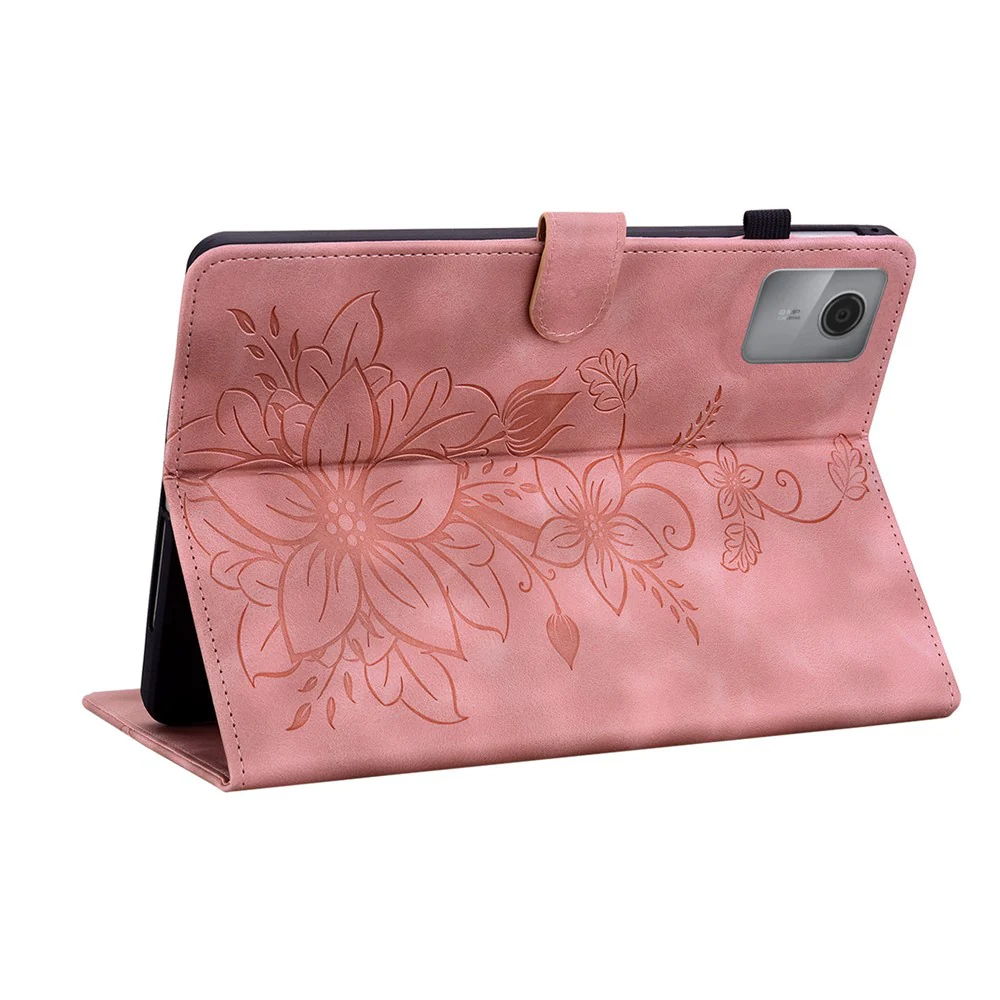 For Lenovo Idea Tab (TB336ZU  /  TB336FU)  /  Xiaoxin Pad 11 2025 Case Lily Flower Imprint Card Slots Leather Tablet Cover - Pink - Image 3