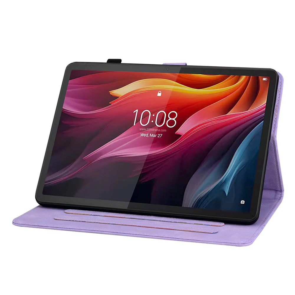 For Lenovo Idea Tab (TB336ZU / TB336FU) / Xiaoxin Pad 11 2025 Case Lily Flower Imprint Card Slots Leather Tablet Cover - Purple - Image 2