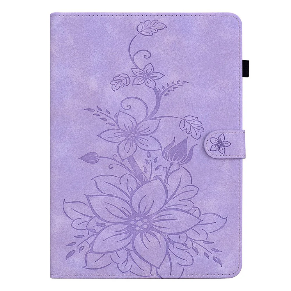 For Lenovo Idea Tab (TB336ZU / TB336FU) / Xiaoxin Pad 11 2025 Case Lily Flower Imprint Card Slots Leather Tablet Cover - Purple - Image 6