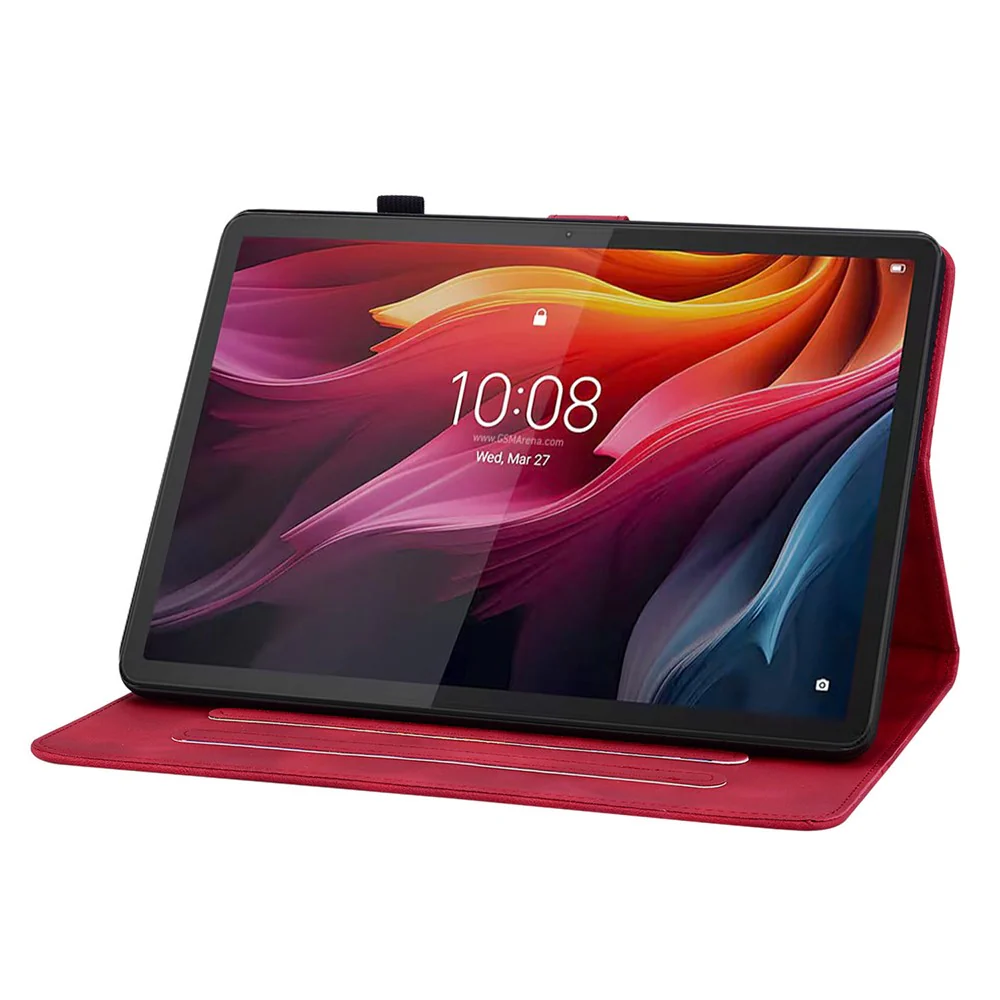 For Lenovo Idea Tab (TB336ZU / TB336FU) / Xiaoxin Pad 11 2025 Case Lily Flower Imprint Card Slots Leather Tablet Cover - Red - Image 2