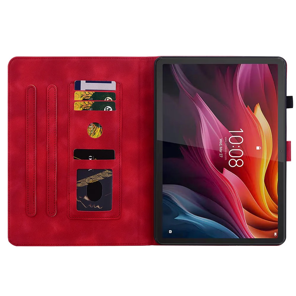 For Lenovo Idea Tab (TB336ZU / TB336FU) / Xiaoxin Pad 11 2025 Case Lily Flower Imprint Card Slots Leather Tablet Cover - Red - Image 4