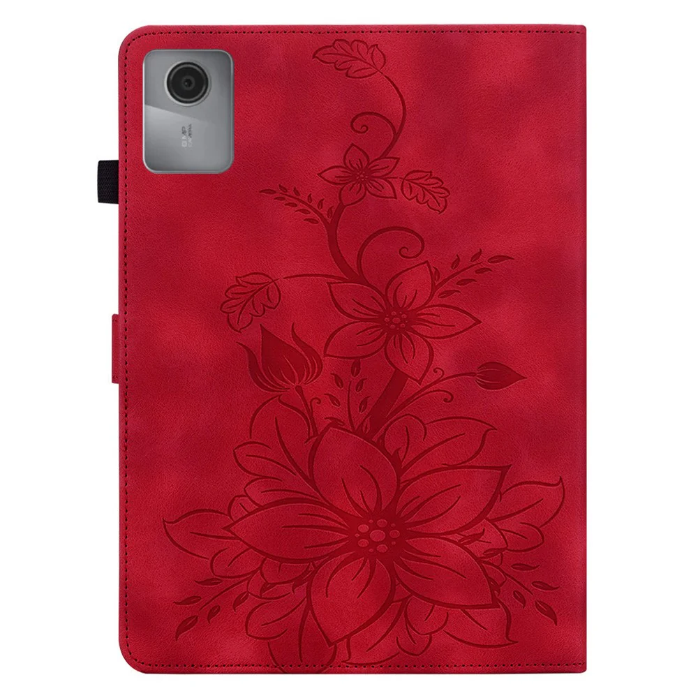 For Lenovo Idea Tab (TB336ZU / TB336FU) / Xiaoxin Pad 11 2025 Case Lily Flower Imprint Card Slots Leather Tablet Cover - Red - Image 5
