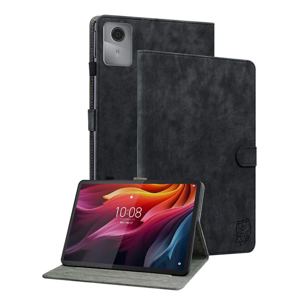For Lenovo Idea Tab (TB336ZU / TB336FU) / Xiaoxin Pad 11 2025 Case Tiger Imprint Anti-Scratch PU Leather Tablet Cover - Black