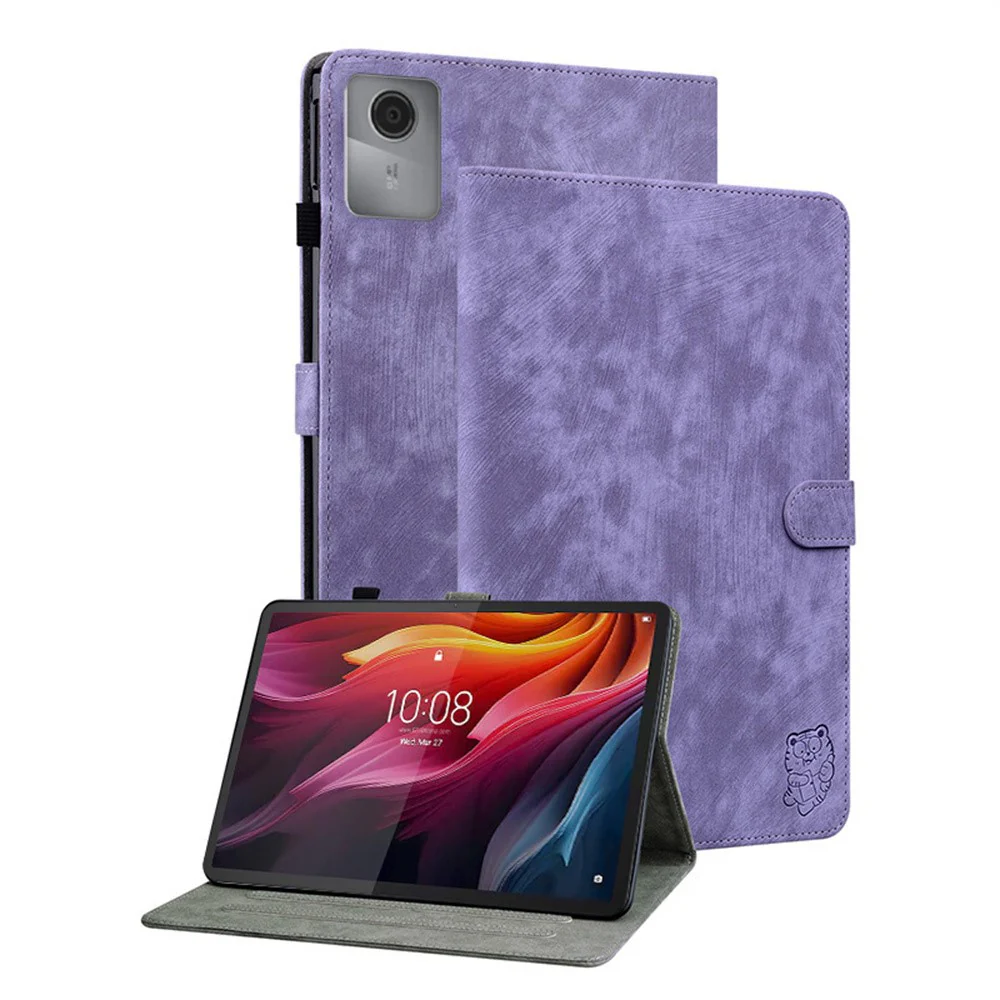 For Lenovo Idea Tab (TB336ZU / TB336FU) / Xiaoxin Pad 11 2025 Case Tiger Imprint Anti-Scratch PU Leather Tablet Cover - Purple